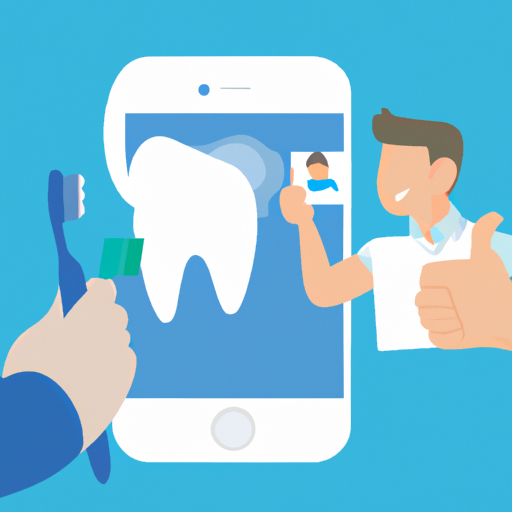 איור של אדם המשתמש בסמארטפון כדי לפרסם ביקורת על רופא שיניים ברשתות החברתיות