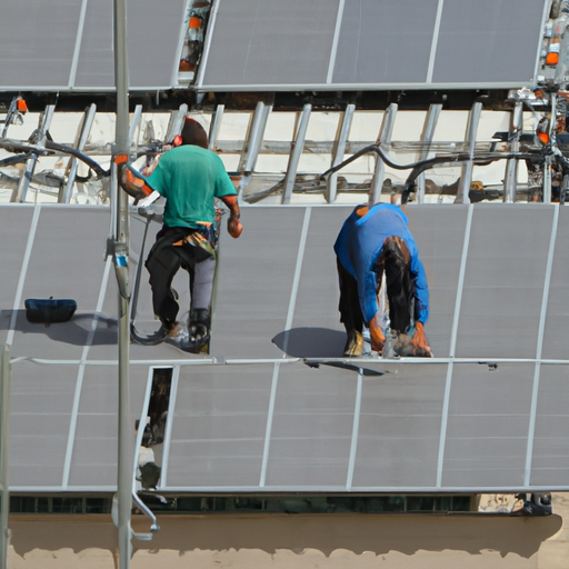 עובדים מתקינים פאנלים סולאריים על הגגות בכרמיאל