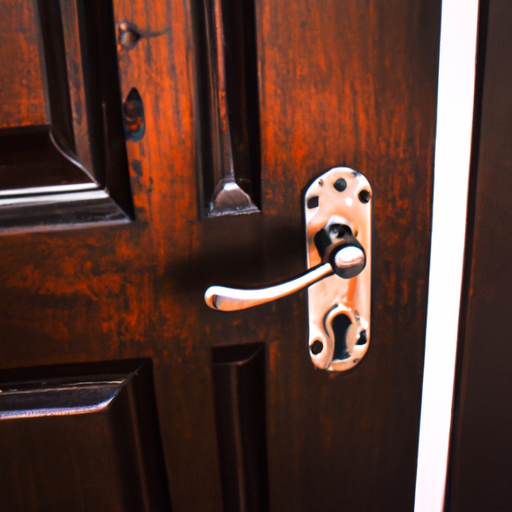תמונה המציגה דלת כניסה מעץ עם ידית ומנעול