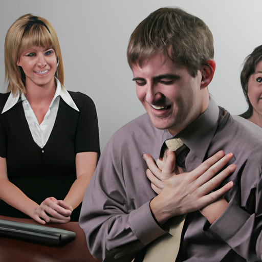 אדם לופת את החזה בכאב במשרד, עם עמיתים מודאגים לעבודה בקרבת מקום.