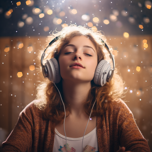 ילדה מאזינה לשירים שונים כשהיא מחזיקה זוג אוזניות, מנסה לבחור את השיר המושלם לקליפ בת המצווה שלה.