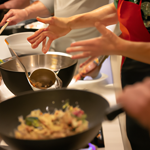 אורחים המשתתפים בשיעור בישול ללימוד המטבח התאילנדי